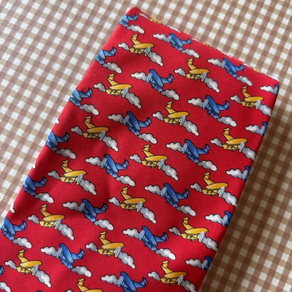 Robert Talbott Silk Print Tie - Airplanes red. Hand‎ sewn Made in USA. Classic